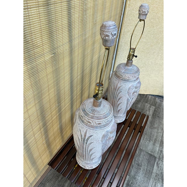 A Pair of Large 1990s Coastal / Bohemian Style Elephant Table Lamps by Pacific Coast Lamps. For Sale - Image 9 of 18