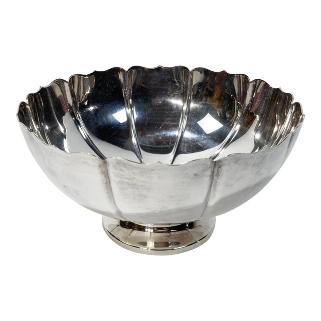Vintage Large Fisher of Dublin Silver Scalloped Rim Bowl For Sale