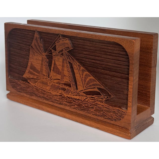 Brown LastCHANCE!Mid 20th Century American Walnut Maritime Nautical Motif Napkin Holder For Sale - Image 8 of 10
