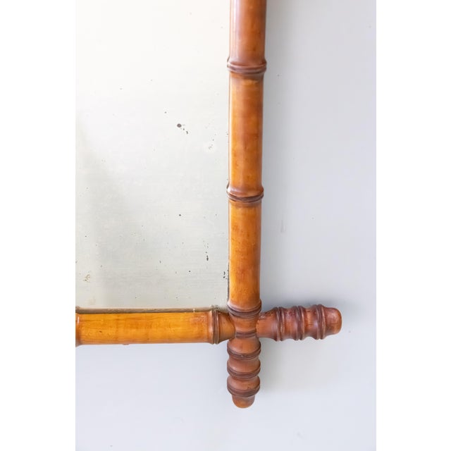 1900 - 1909 Antique French Faux Bamboo Carved Mirror For Sale - Image 5 of 8