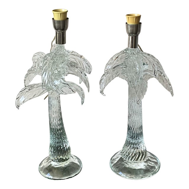 Monumental Italian Sculptural Palm Tree Glass Table Lamps, 1970s, Set of 2 For Sale
