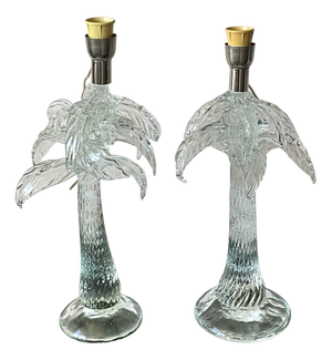 Monumental Italian Sculptural Palm Tree Glass Table Lamps, 1970s, Set of 2