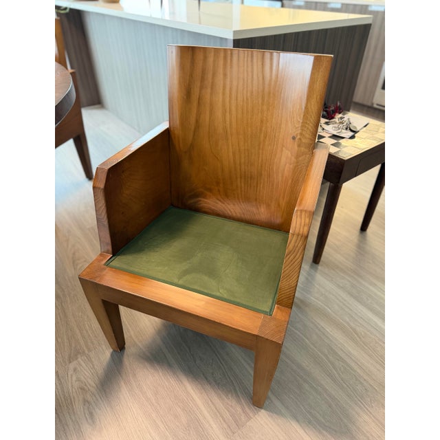 2000 - 2009 Mimi London Custom Dining Chairs, Set of Six, Solid Wood, Green Suede Seats For Sale - Image 5 of 13