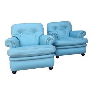 Frau Blue Leather Chairs from Poltrona Frau, 1970, Set of 2 For Sale