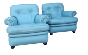 Frau Blue Leather Chairs from Poltrona Frau, 1970, Set of 2