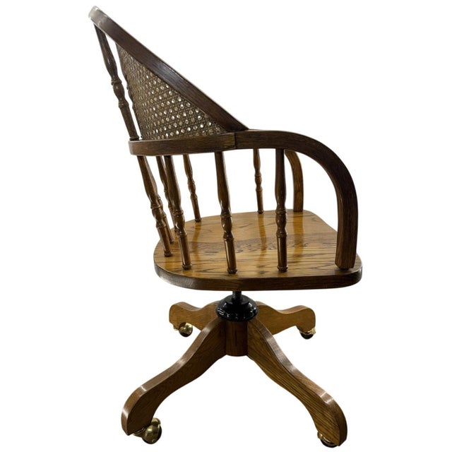 Wood Vintage 1970s Bentwood Cane Back Swivel Desk Chair Wood Rolling Chair For Sale - Image 7 of 11