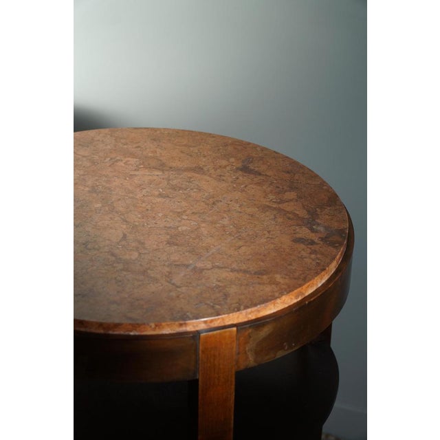 Brown Art Deco Round Side Table in Beech & Marble Top, 1940s For Sale - Image 8 of 14