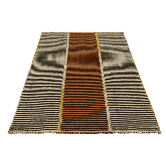 2010s Rug & Kilim’s Contemporary Kilim in Beige-Brown and Orange Textural Stripes For Sale - Image 5 of 7