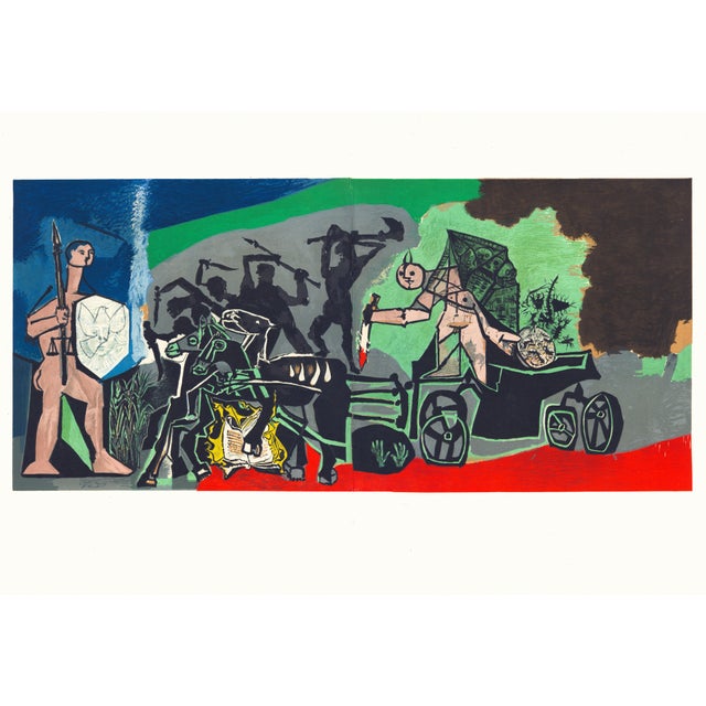 Original lithograph after an earlier painting by Pablo Picasso from the monograph "La Guerre et La Paix" (War and Peace),...