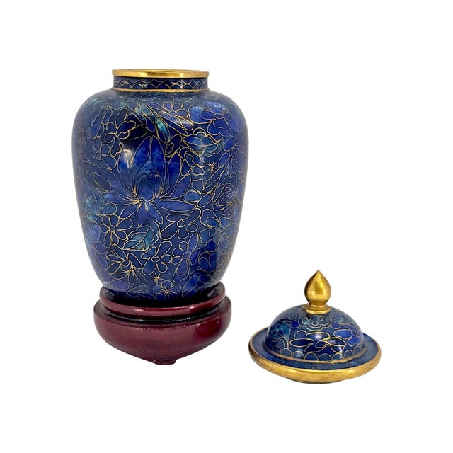 Blue Late 1960s–1970s Jingfa Beijing Cloisonné Ginger Jar With Stand For Sale - Image 8 of 14