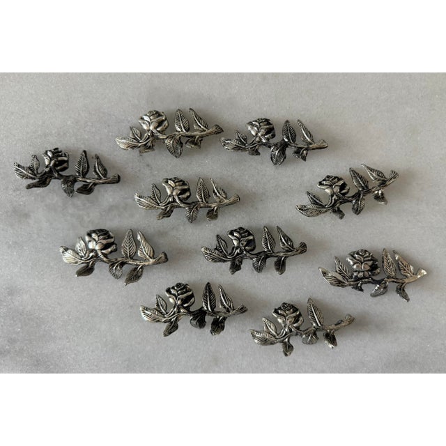 Metal Set of 10 Vintage Silver Plated Rose Place Card Holders For Sale - Image 7 of 11