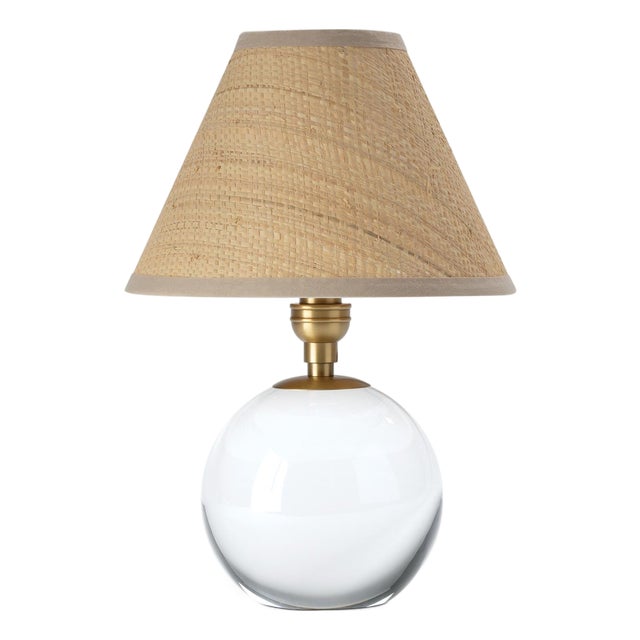 Giorgio Crystal Mini Lamp, Natural Brass with Rattan Shade For Sale
