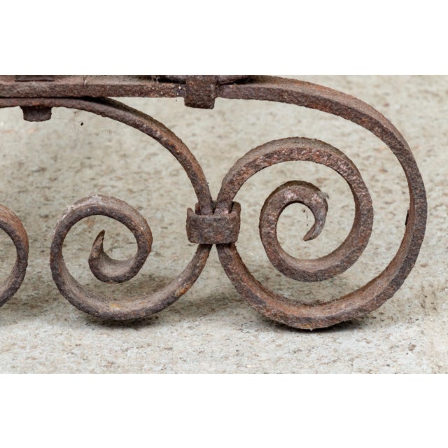 Metal 19th Century Antique Scrollwork Wrought Iron Andirons—A Pair For Sale - Image 7 of 8