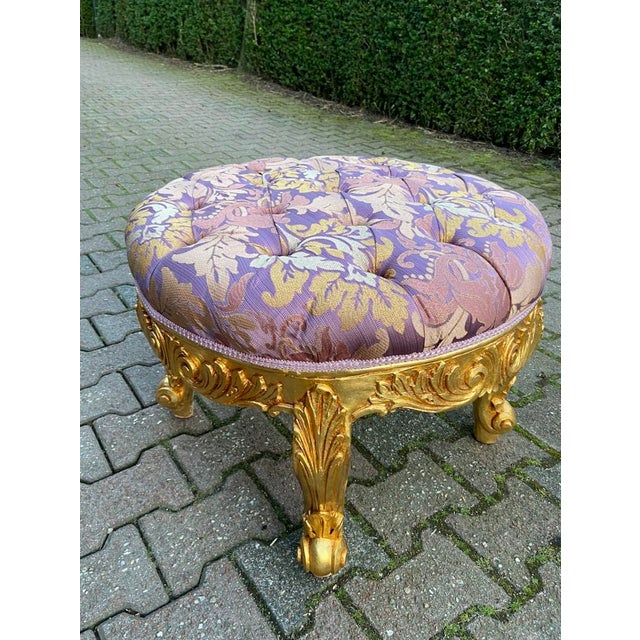 1990s French Louis XVI Gold Beech Purple Bench - 1 Pc For Sale - Image 10 of 10