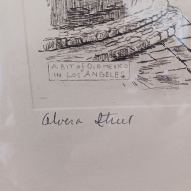 Wood Vintage h.j. Brothers Hand-Signed Etchings - "San Juan Capistrano" & "Olvera Street" - Framed Pair For Sale - Image 7 of 10