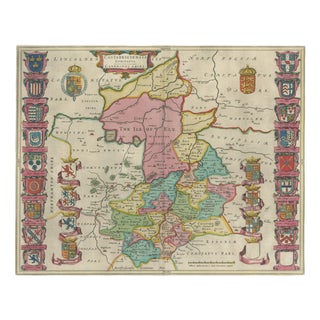 Antique Map of Cambridgeshire & Cambridge from Joan Blaeu, 1645 For Sale
