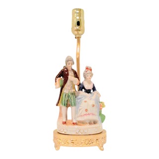 Vintage Chalk Ware Lamp, Vanity, Desk or Boudoir Lamp, Vintage 1920's Victorian Couple For Sale