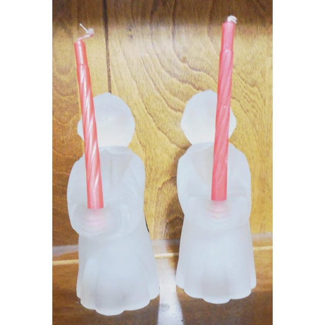 Late 20th Century Late 20th Century Frosted Glass Angel Candle Stick Holders Hand Crafted by Smith - a Pair For Sale - Image 5 of 10