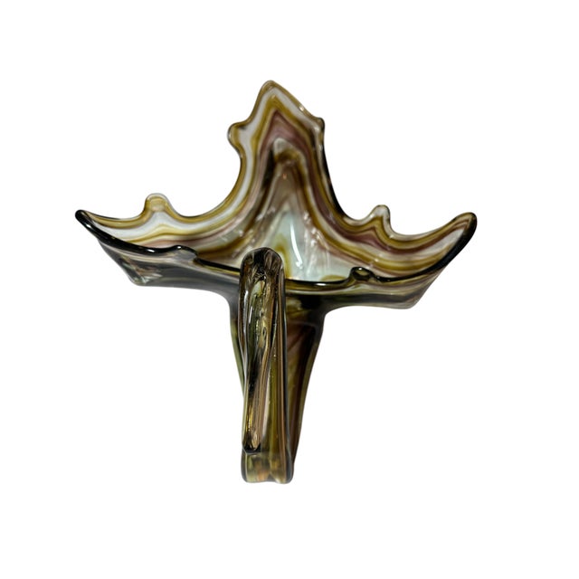 Glass Vintage Hand Blown Murano Style Swan Art Glass Centerpiece Bowl For Sale - Image 7 of 11