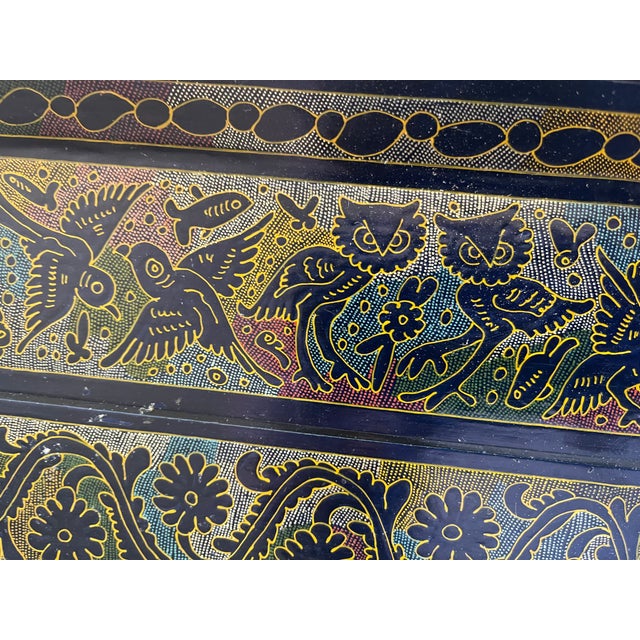 Folk Art Folk Art Burmese Myanmar Lacquerware Kun-It Sgraffito Tray For Sale - Image 3 of 6