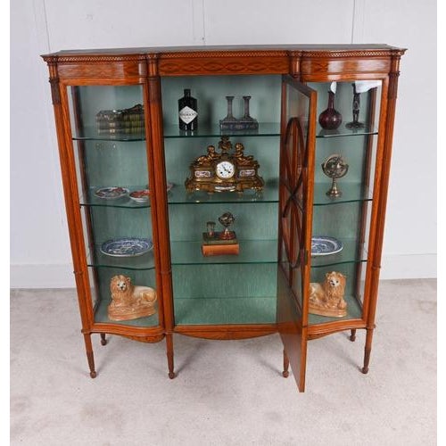 Glass Victorian Satinwood Inlaid Display Cabinet, 1880s For Sale - Image 7 of 17
