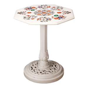Indian Inlaid Marble Top Pedestal Table, C. 1900