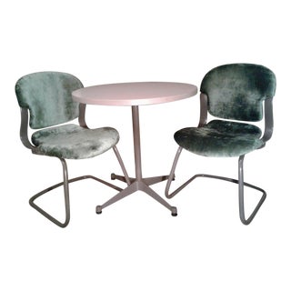 Herman Miller Small Round Table & 2 Cantilevered Chairs Set For Sale
