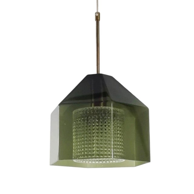 Green Mid-Century Modern Scandinavian Glass and Brass Pendant Light by Carl Fagerlund for Orrefors, Sweden, 1960s For Sale - Image 8 of 8