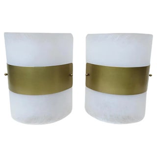 Large Austrian Brass & Clear Acrylic Glass Sconces, 1960s, Set of 2 For Sale