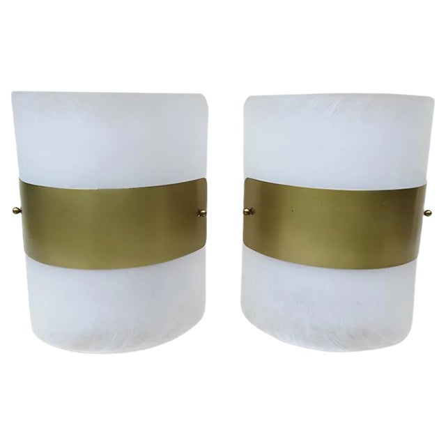 Large Austrian Brass & Clear Acrylic Glass Sconces, 1960s, Set of 2 For Sale