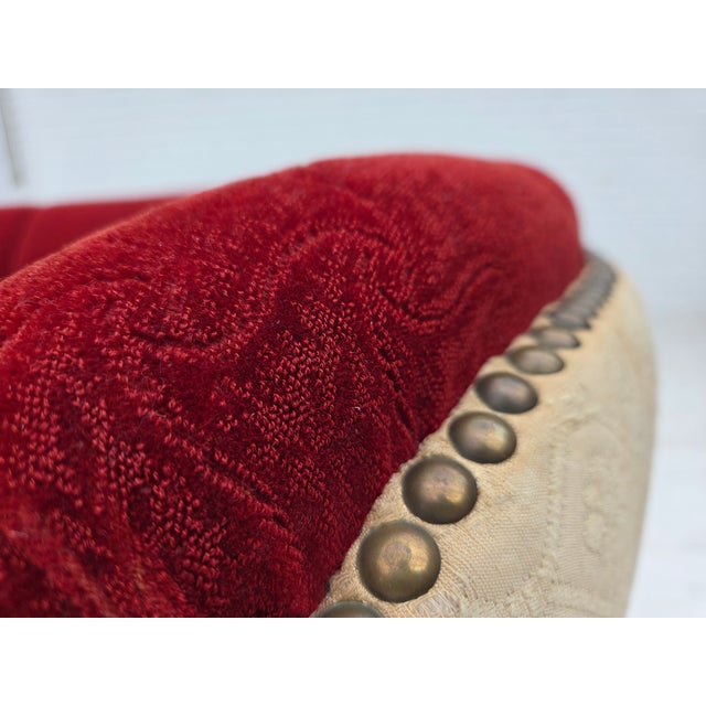 Danish Curved 2-Seater Sofa in Red and Beige Wool, 1960s For Sale - Image 6 of 18