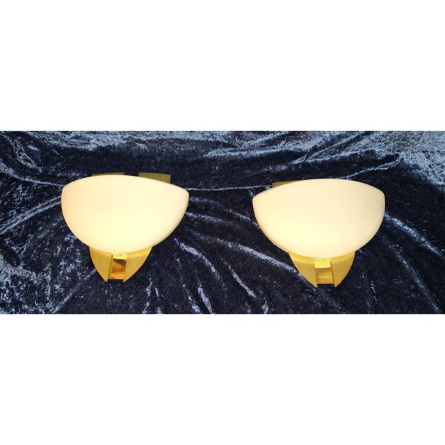 Vintage Wall Lamps with Brass Frames and Opaque White Glass Shades by Honsel, 2000s, Set of 2 For Sale - Image 4 of 8