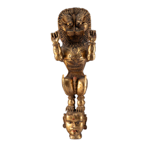 Antique Early 20th Century Yali Gilt Wood South India Indian Simha Lion Statue Wall