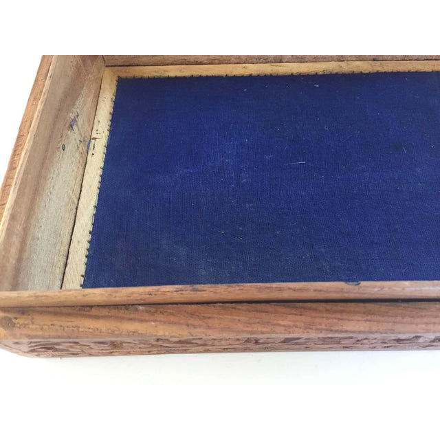 Wood Hand-Carved Anglo-Raj Jewelry Box by Artist Rajhastani, Wood, 1940 For Sale - Image 7 of 12
