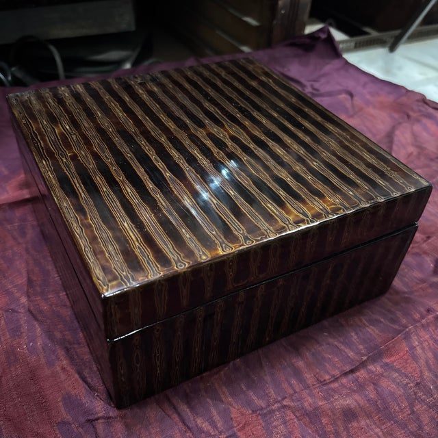 Elegant Hand Painted (Lines) Lacquer Box 9x9x3.5" For Sale - Image 11 of 12