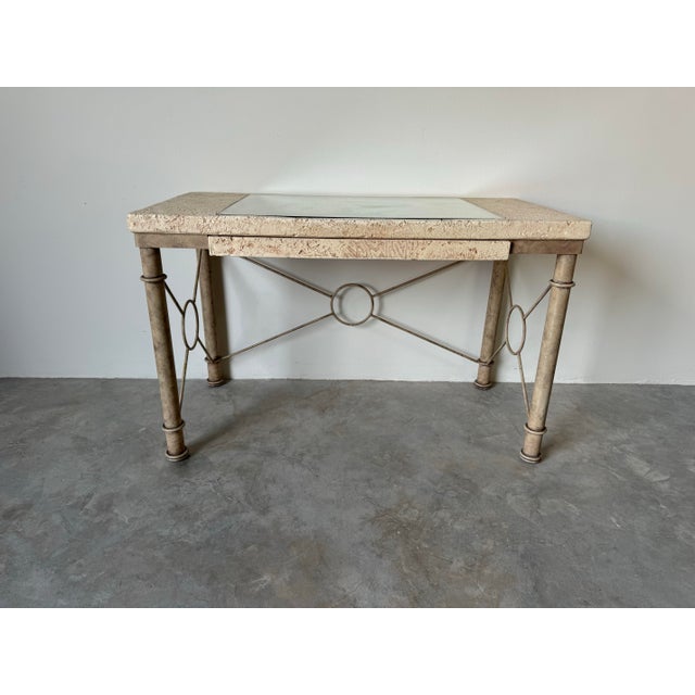 1990s Vintage Organic Modern Fuax- Coral Stone and Metal Base Desk/ Sold For Sale - Image 5 of 12