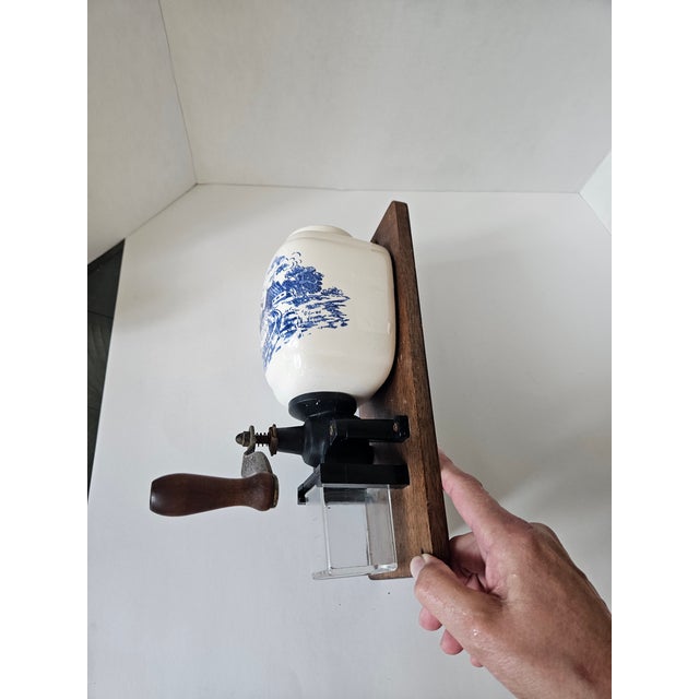 Charming Vintage Wall Mounted Manual Delft Blue Coffee Grinder for Your Country Kitchen For Sale - Image 9 of 9