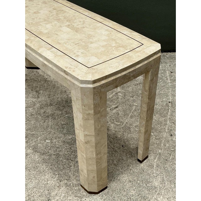 Late 20th Century Vintage Tessellated Stone Console Table With Brass Inlay For Sale - Image 5 of 17