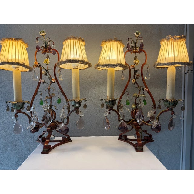 Late 19th Century Heavy Red Roses Apples Murano Drops Lamps With Shades Italian, Circa 1900s For Sale - Image 5 of 16