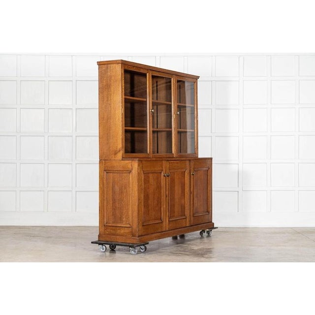 Large English Oak Glazed Bookcase, 1920s For Sale - Image 3 of 13