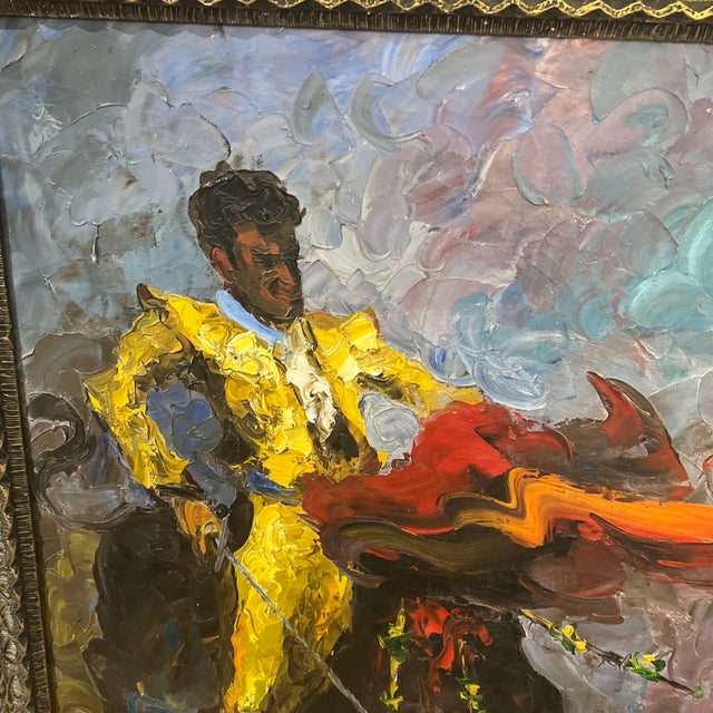 20 Th Century European School Oil on Canvas Impasto Style Framed Signed Titled Toreador For Sale - Image 4 of 12