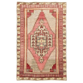 1960s Vintage One of a Kind Turkish Rug- 3′9″ × 5′10″ For Sale