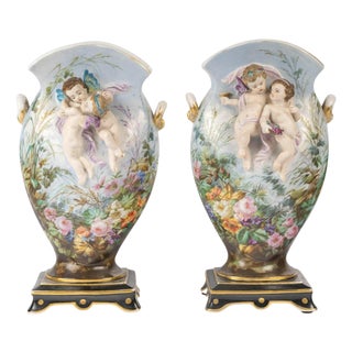 Napoleon III Paris Porcelain Vases, 19th Century, Set of 2 For Sale
