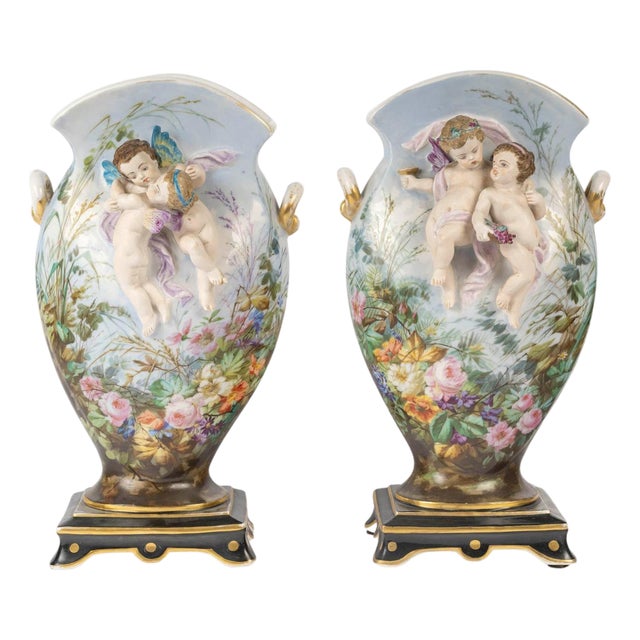 Napoleon III Paris Porcelain Vases, 19th Century, Set of 2 For Sale
