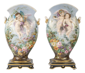 Napoleon III Paris Porcelain Vases, 19th Century, Set of 2