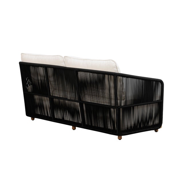 Alpine Teak Wood Outdoor Loveseat With Black Rope Design For Sale - Image 10 of 11