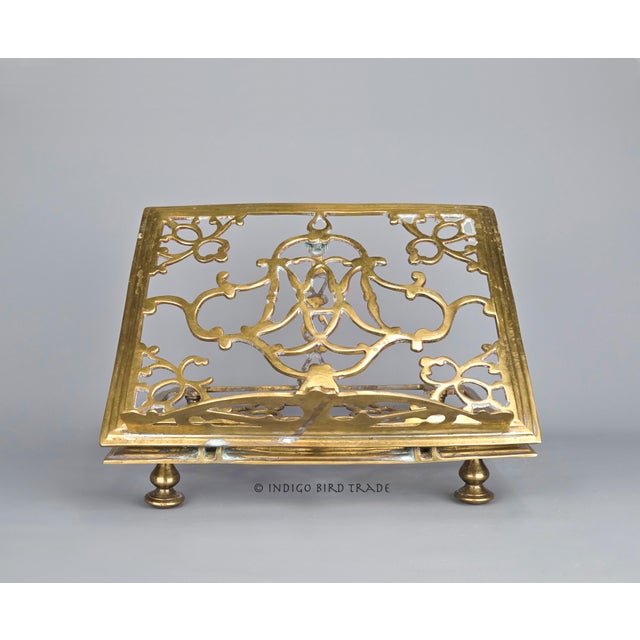 Victorian XLarge Antique Brass Folding Book Easel Stand For Sale - Image 3 of 8
