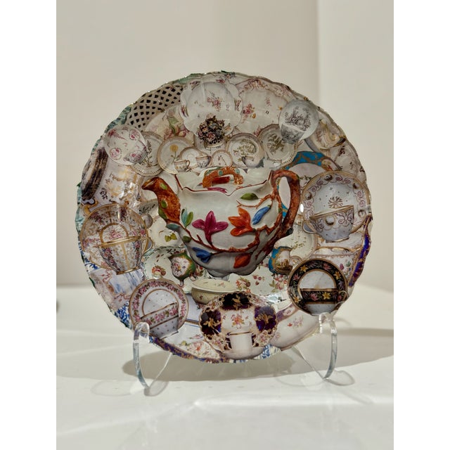 Mid 20th Century Set of 8 Contemporary Decoupage Art Plates – Chinoiserie, Florals & Buddha Collage Collection For Sale - Image 4 of 14