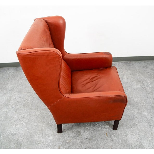 Mid Century Danish Modern Lounge Chair Wingback Red Leather High Back Tufted MCM For Sale - Image 9 of 12