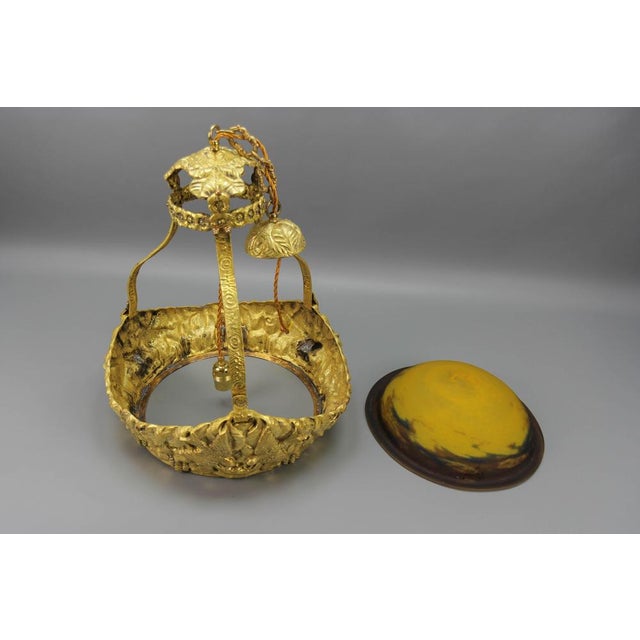 Art Deco French Brass Chandelier with Yellow Pâte De Verre Glass by Degué, 1930s For Sale - Image 18 of 18
